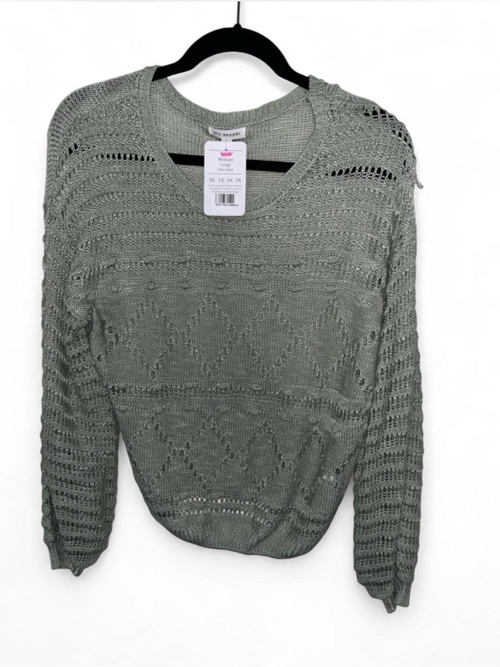 Blu Pepper Sage Green Open-Knit Scoop Neck Sweater